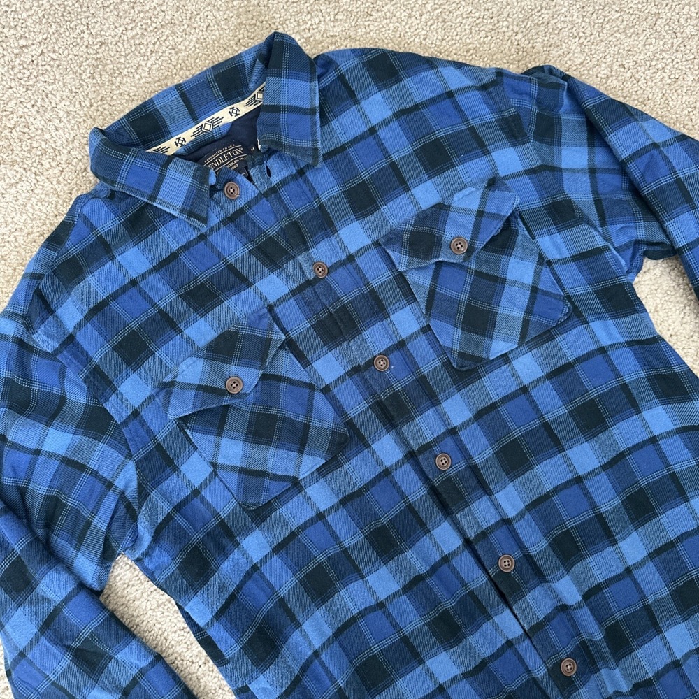 Pendleton Mens Blue Plaid Flannel Shirt Lined Long Sleeve Button Up Medium